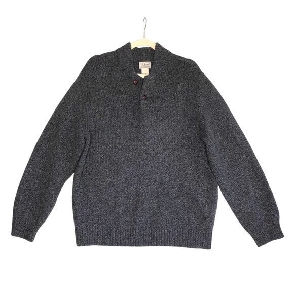 L.L.Bean Ragg 100% LambsWool Henley Sweater Men L Gray Cozy Classic Everyday EUC - Picture 4 of 12